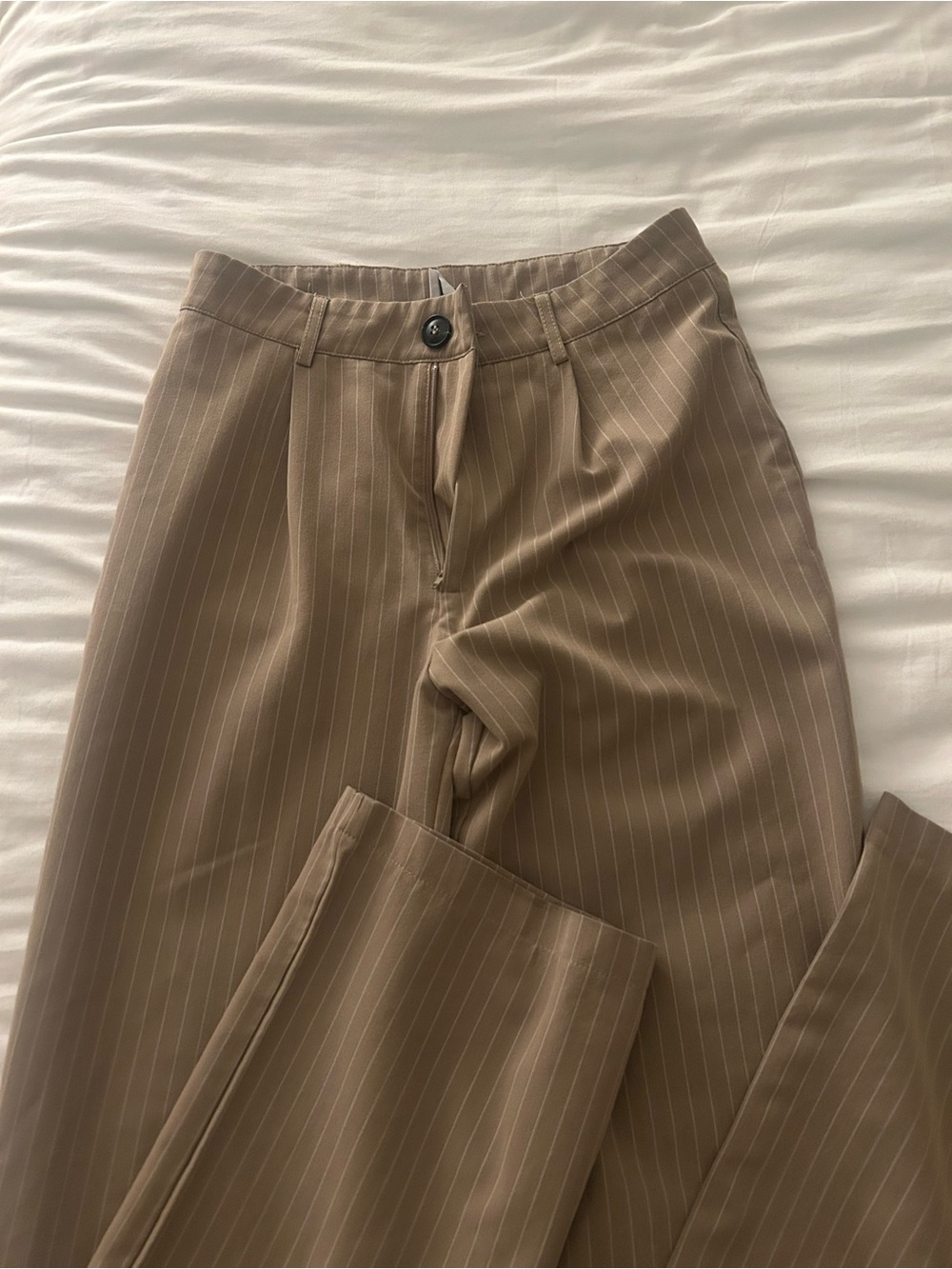 Princess Polly Pinstripe Dress Pants - Brown with White Stripes